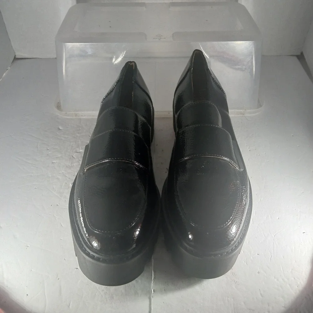 Franco Sarto Brindy Platform Loafers 8.5M Black Patent Lug Sole Chunky Shoes